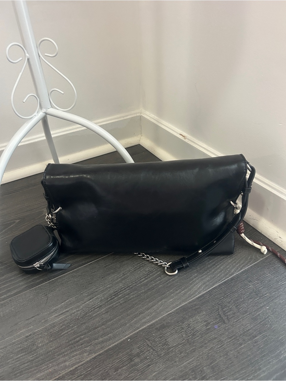Zara Black Shoulder Bag with attached small mini pouch.